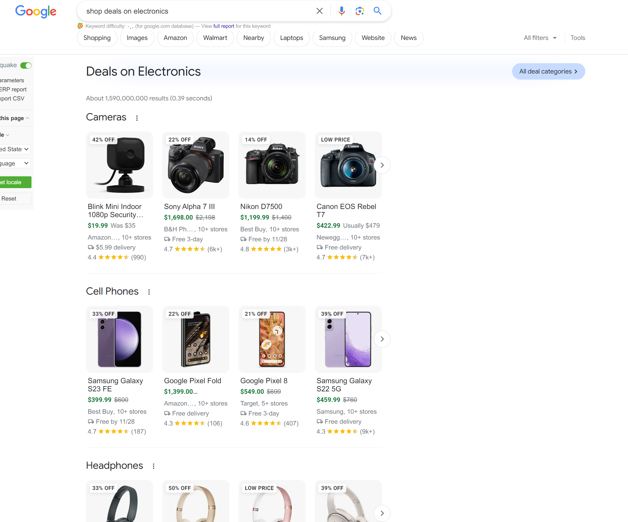 Google search results showing a Shop deals section