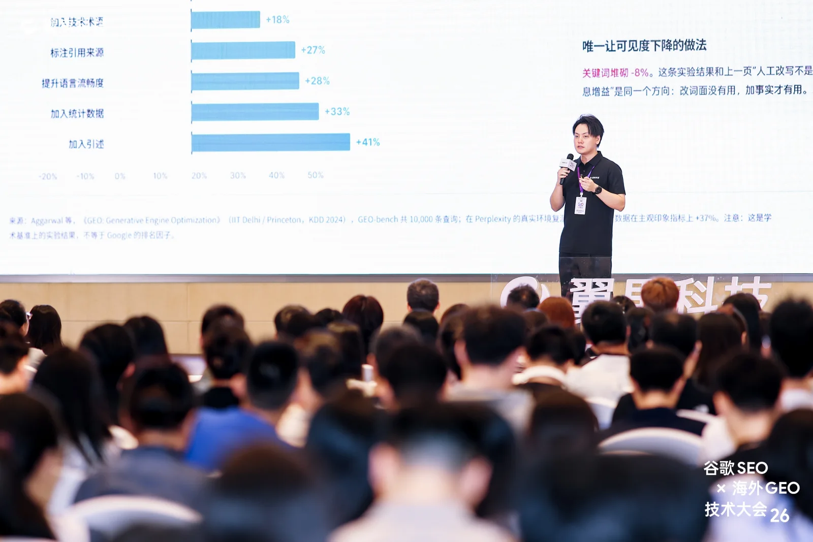 Linus 在大会现场讲解 KDD 2024 GEO 论文实验数据与信息增益